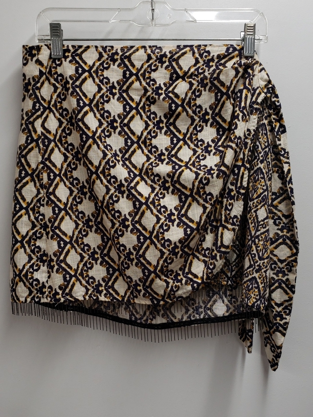 Zara Wrap Over Skirt Women's Size Large Beaded Trim 100% Cotton
